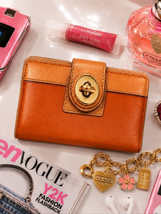 Coach Handbags - Vintage Coach Y2K Legacy Colorblock Leather Turnlock Bifold Wallet Orange Blush